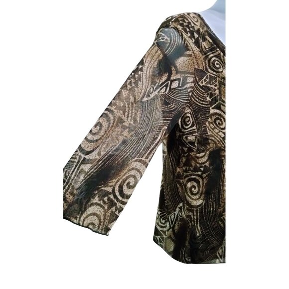 Nicola Woman Top Size 1X Brown Black Abstract Pattern Buckle Detail 3/4 Sleeves - Picture 6 of 10
